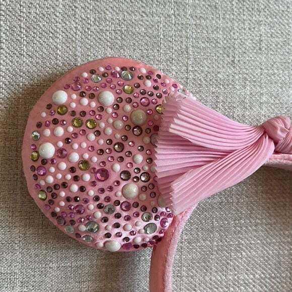 Disney x Baublebar Pink Rhinestone Pearl Pleated Bow Minnie Mouse Headband - Picture 2 of 10